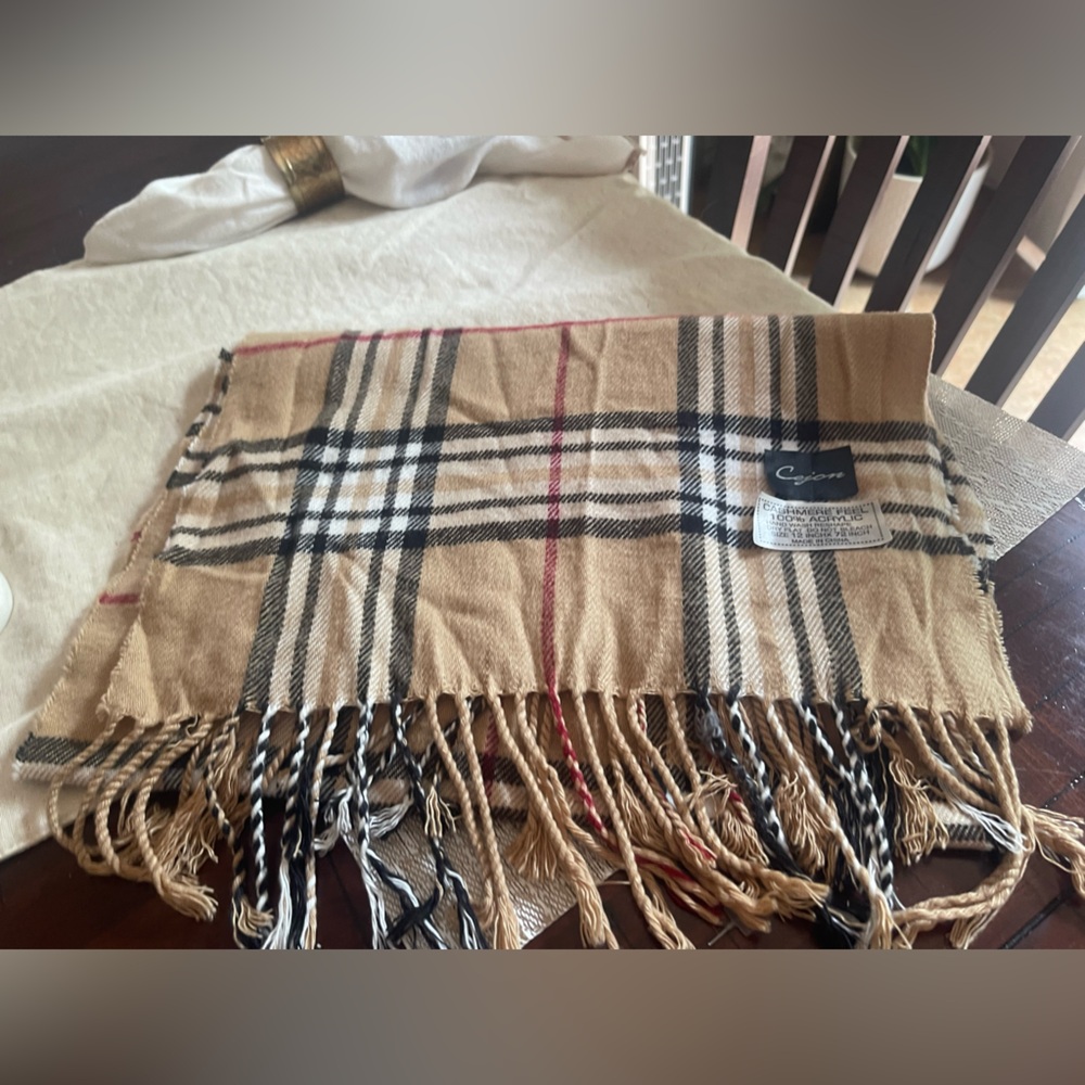 Cejon Beige and Black Tartan plaid Scarf